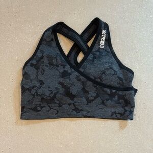 Gymshark Black and Gray Camo Cross-Back Sports Bra - Small New